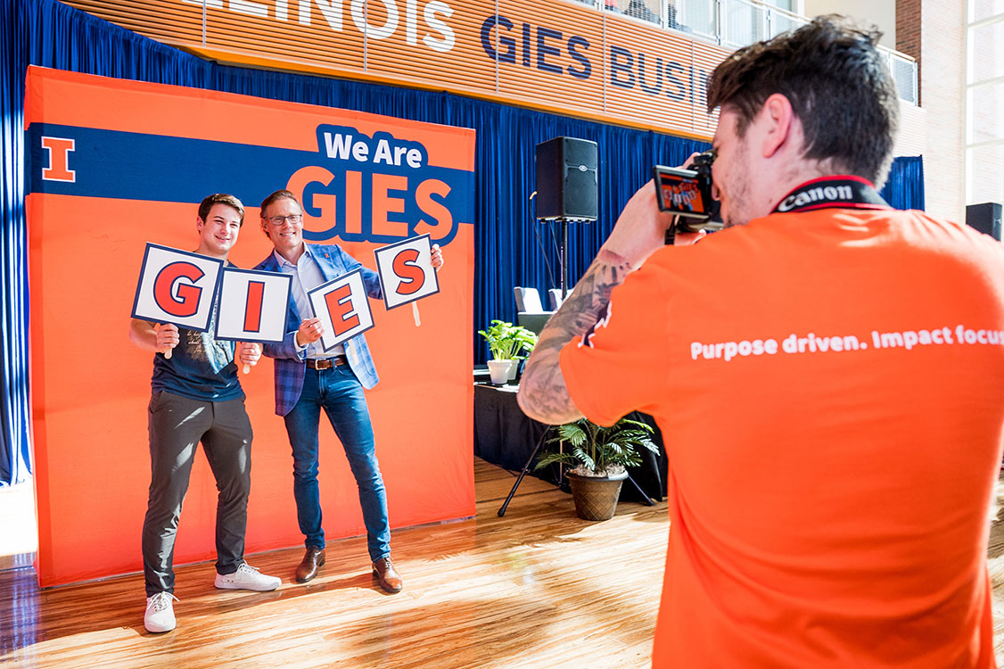 Gies Fifth Anniversary Photo wall at Gies event